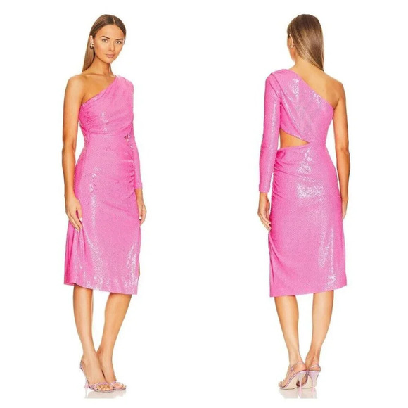 L'Agence Christie Pink Sequin One Shoulder Dress NWT $550 - Picture 2 of 11